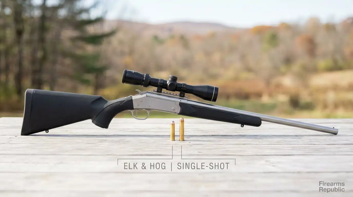 CVA Scout rifle in field ready for elk and hog hunting