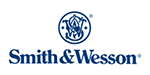 Alt text: Smith & Wesson logo featuring a blue design with stylized lettering and emblem.