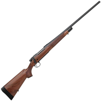 Wooden stock rifle with a sleek design and long barrel, ideal for hunting and sport shooting enthusiasts.