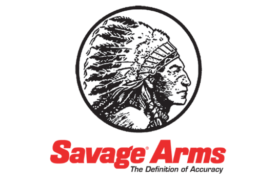 Savage Arms logo featuring a Native American chief illustration, emphasizing precision in firearms.
