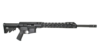 Side view of a sleek black rifle with a long barrel and rail system, ideal for tactical shooting and customization.