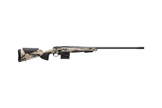 Camo-patterned hunting rifle with a sleek design, ideal for outdoor enthusiasts and sport shooters.