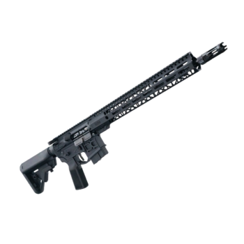 Modern black rifle with a sleek design and tactical features, ideal for performance and reliability in shooting sports.