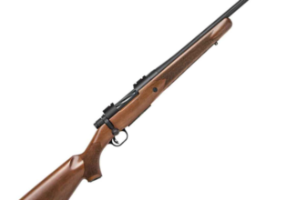 Wooden stock rifle with a sleek design, showcasing precision craftsmanship and reliable performance for shooting enthusiasts.