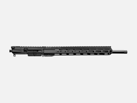 Black firearm upper receiver with a sleek, lightweight design and integrated rail system for accessories.