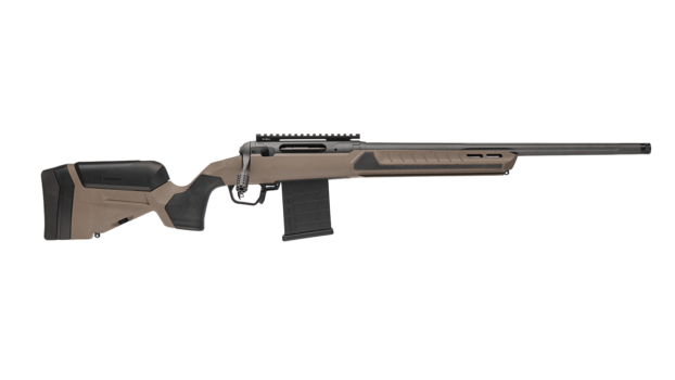 Savage precision rifle featuring a sleek design, adjustable stock, and tactical elements for enhanced shooting performance.