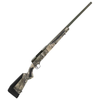 Camo-patterned bolt-action rifle with a sleek design, ideal for hunting and outdoor shooting activities.