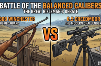 Comparative illustration of .308 Winchester and 6.5 Creedmoor rifles, highlighting their features in a shooting debate.