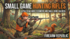 A young hunter aiming a rifle in a forest, illustrating small game hunting techniques and firearms.