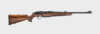 Side view of a sleek rifle featuring an elegant wooden stock and a matte black finish, designed for precision shooting.