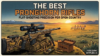 Illustration of the best pronghorn rifles showcasing a rifle, ammunition, and pronghorns in a scenic open landscape.