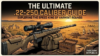 A .22-250 caliber rifle with ammunition, highlighting its features for varmint hunting in a desert landscape.