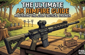 Illustration of an AR rifle in a nature setting, promoting a guide to mastering .22LR tactical training.