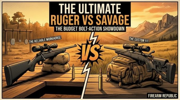 Comparison of Ruger and Savage bolt-action rifles in a budget showdown, highlighting features and performance.