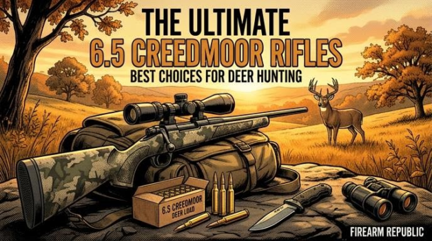 Guide to the best 6.5 Creedmoor rifles for deer hunting, featuring gear and scenic outdoor backdrop.